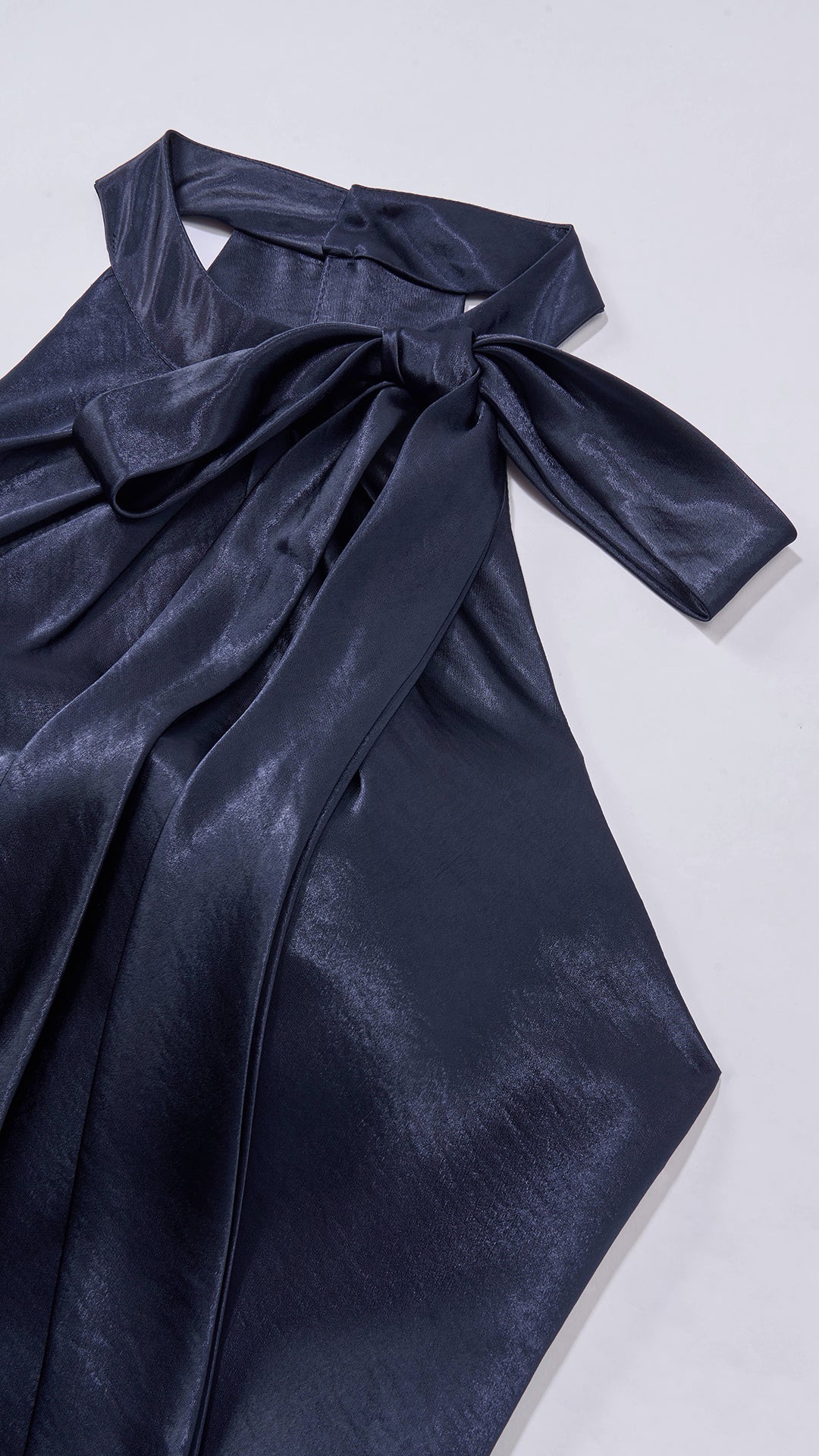 Vestito Lungo Satin Donna Collo Halter con Fiocco Legabile, Abito Elegante Vita Definita e Gonna Ampia da Cerimonia