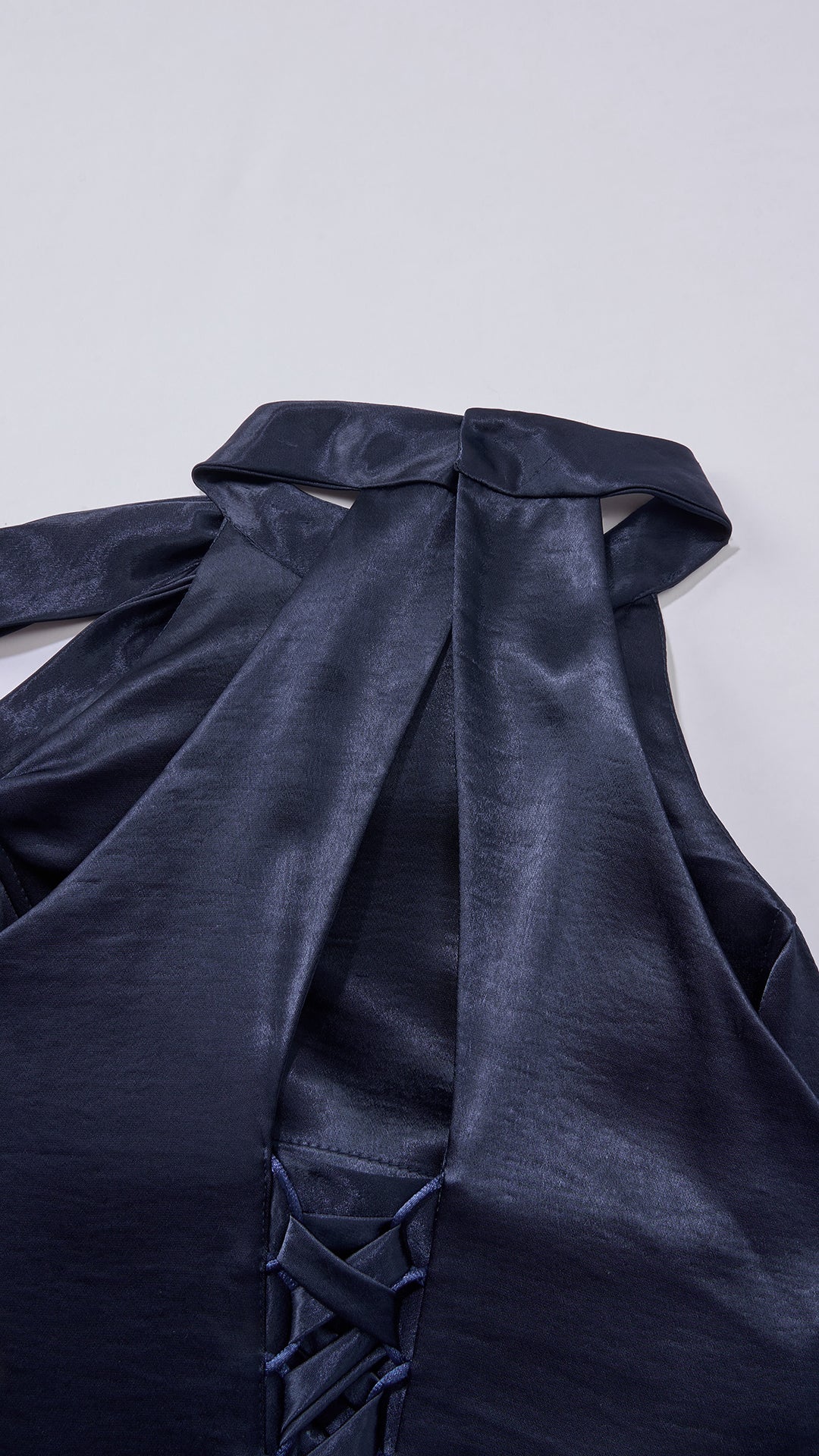 Vestito Lungo Satin Donna Collo Halter con Fiocco Legabile, Abito Elegante Vita Definita e Gonna Ampia da Cerimonia
