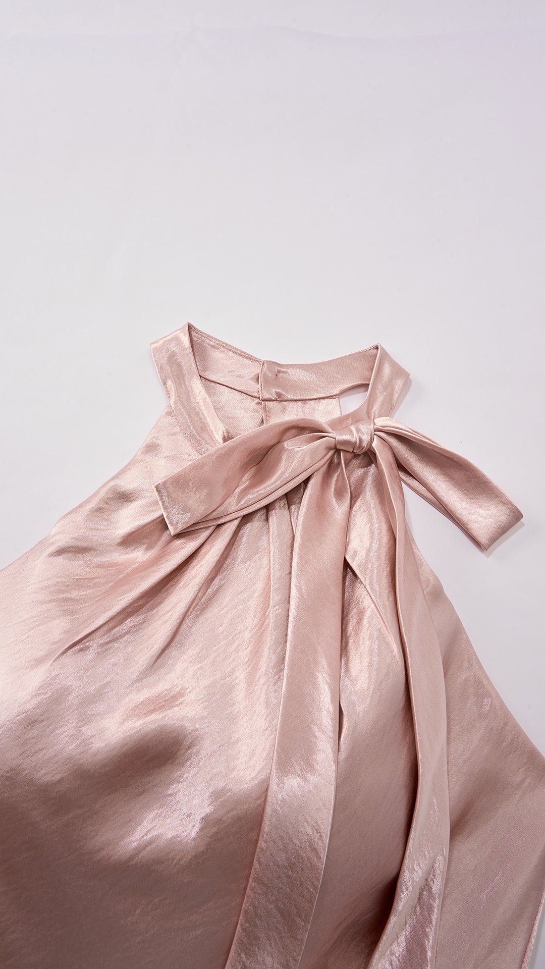 Vestito Lungo Satin Donna Collo Halter con Fiocco Legabile, Abito Elegante Vita Definita e Gonna Ampia da Cerimonia
