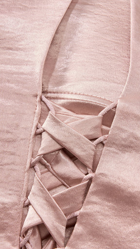 Vestito Lungo Satin Donna Collo Halter con Fiocco Legabile, Abito Elegante Vita Definita e Gonna Ampia da Cerimonia