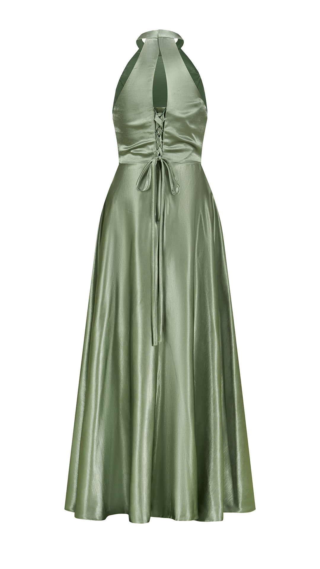 Vestito Lungo Satin Donna Collo Halter con Fiocco Legabile, Abito Elegante Vita Definita e Gonna Ampia da Cerimonia