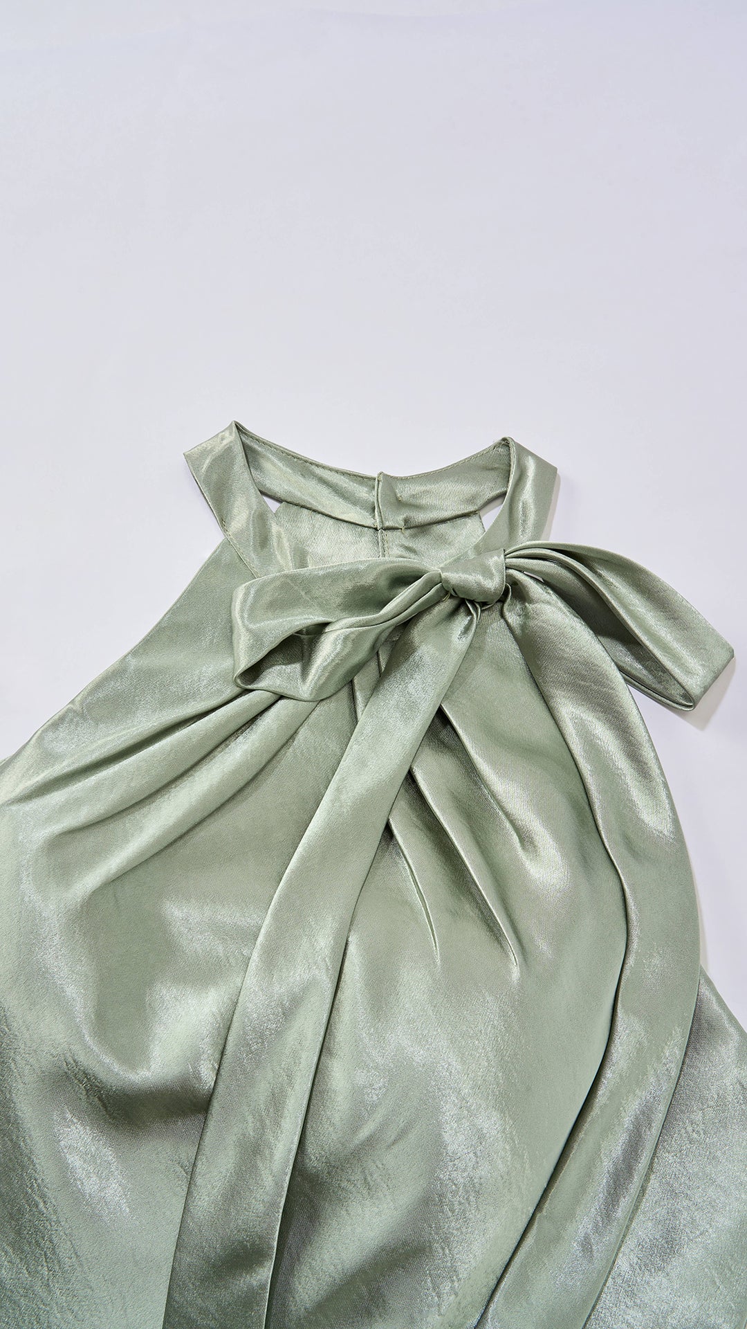 Vestito Lungo Satin Donna Collo Halter con Fiocco Legabile, Abito Elegante Vita Definita e Gonna Ampia da Cerimonia