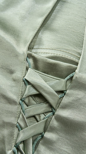 Vestito Lungo Satin Donna Collo Halter con Fiocco Legabile, Abito Elegante Vita Definita e Gonna Ampia da Cerimonia