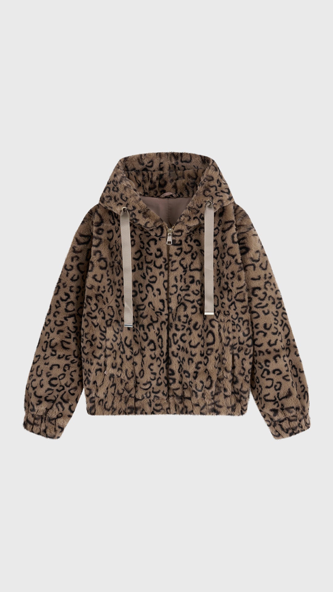 Giacca con cappuccio in peluche sintetica con zip e coulisse