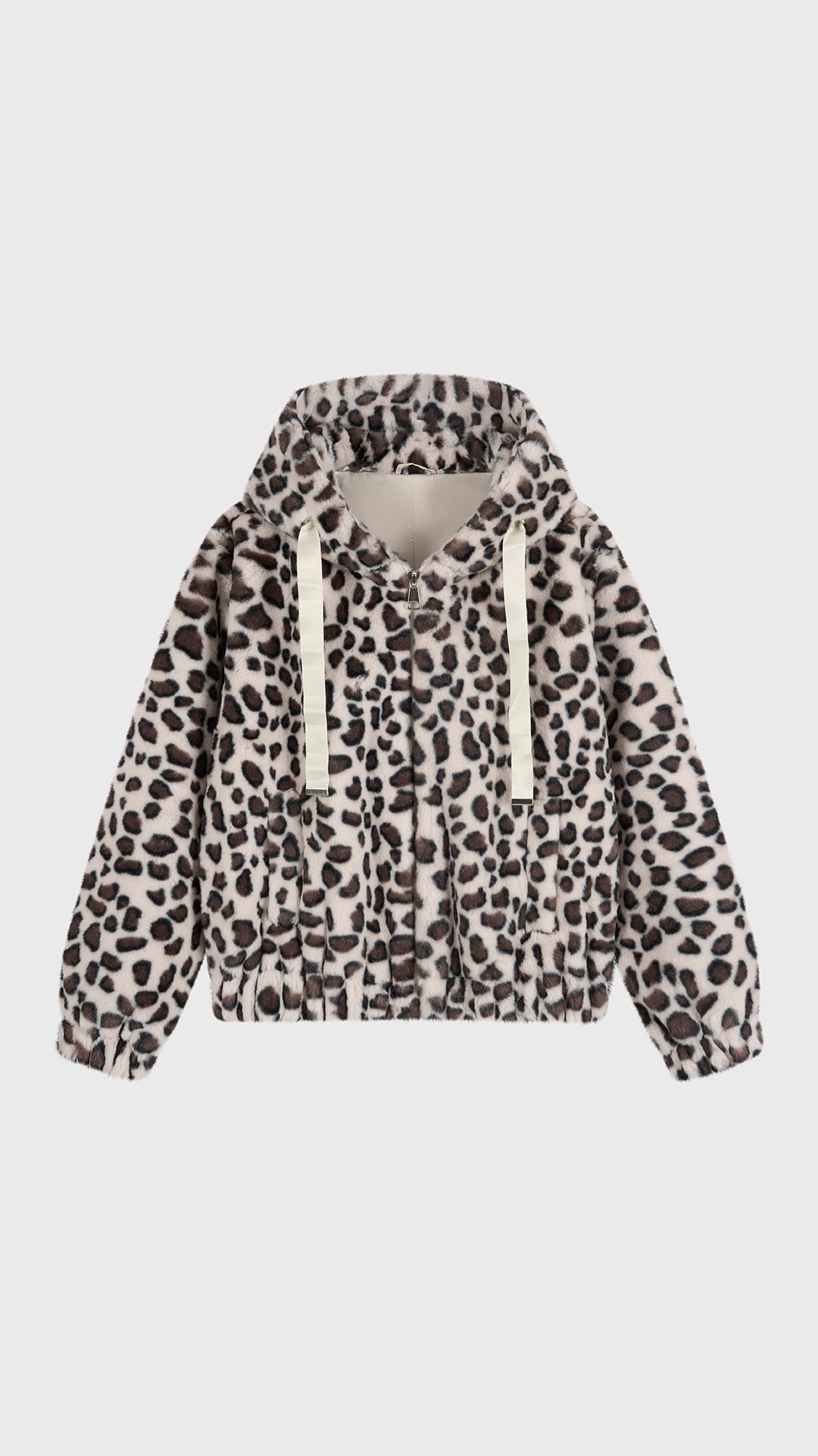 Giacca con cappuccio in peluche sintetica con zip e coulisse