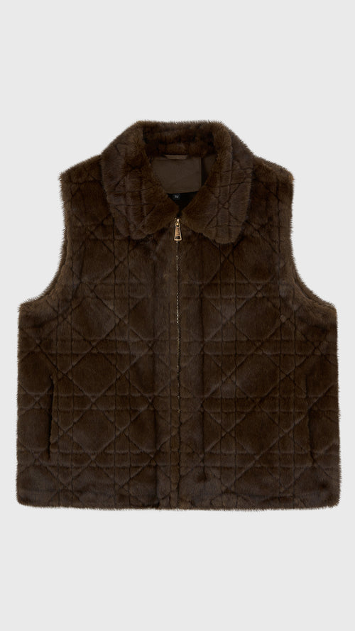 Gilet Senza Maniche in Peluche Sintetico, Colletto Rialzato con Zip, Modello Trapuntato, Giacca Gilet Invernale Casual per Donna