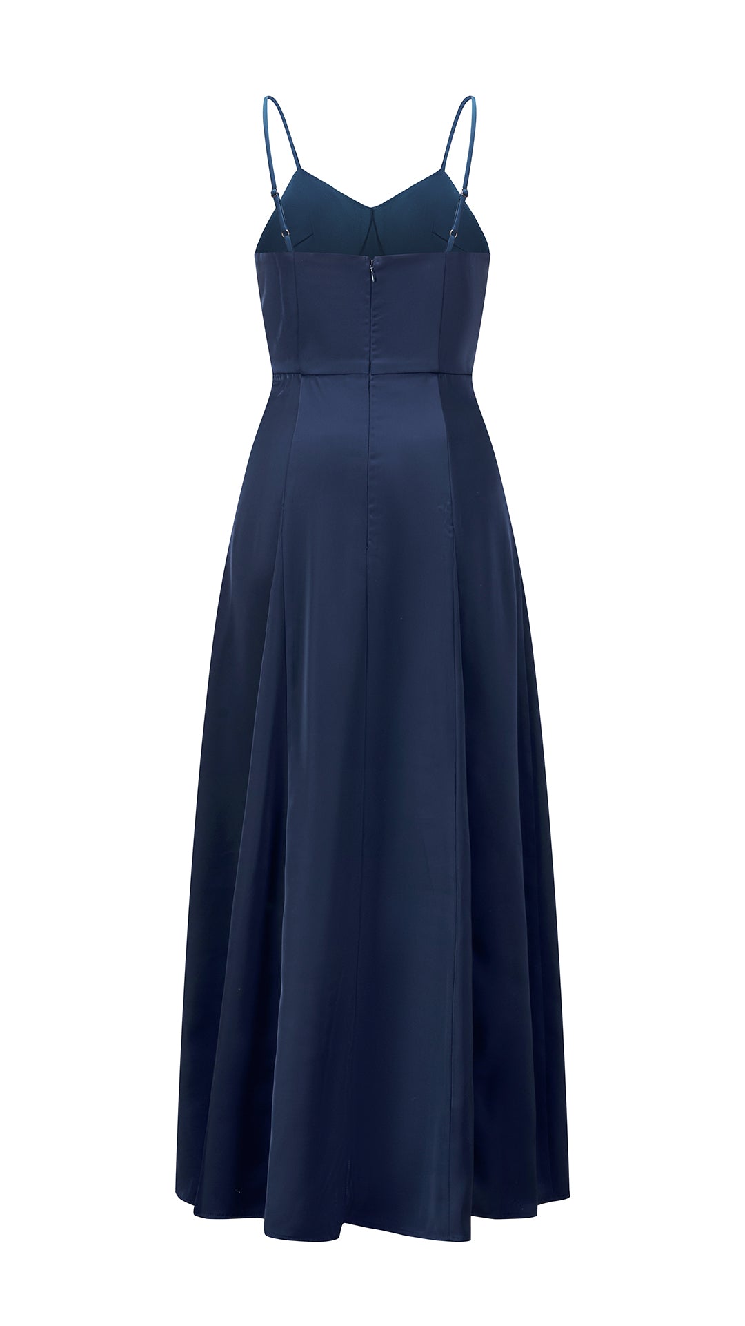 Abito midi in raso donna, spalline sottili, scollo a V, gonna a campana elegante