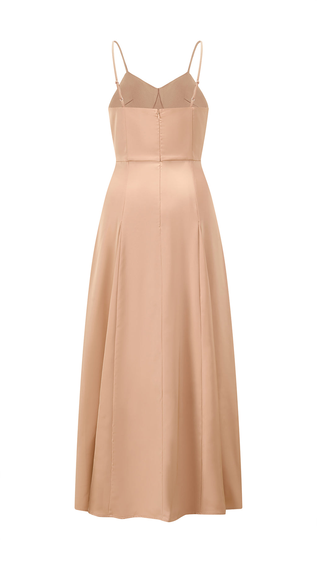 Abito midi in raso donna, spalline sottili, scollo a V, gonna a campana elegante