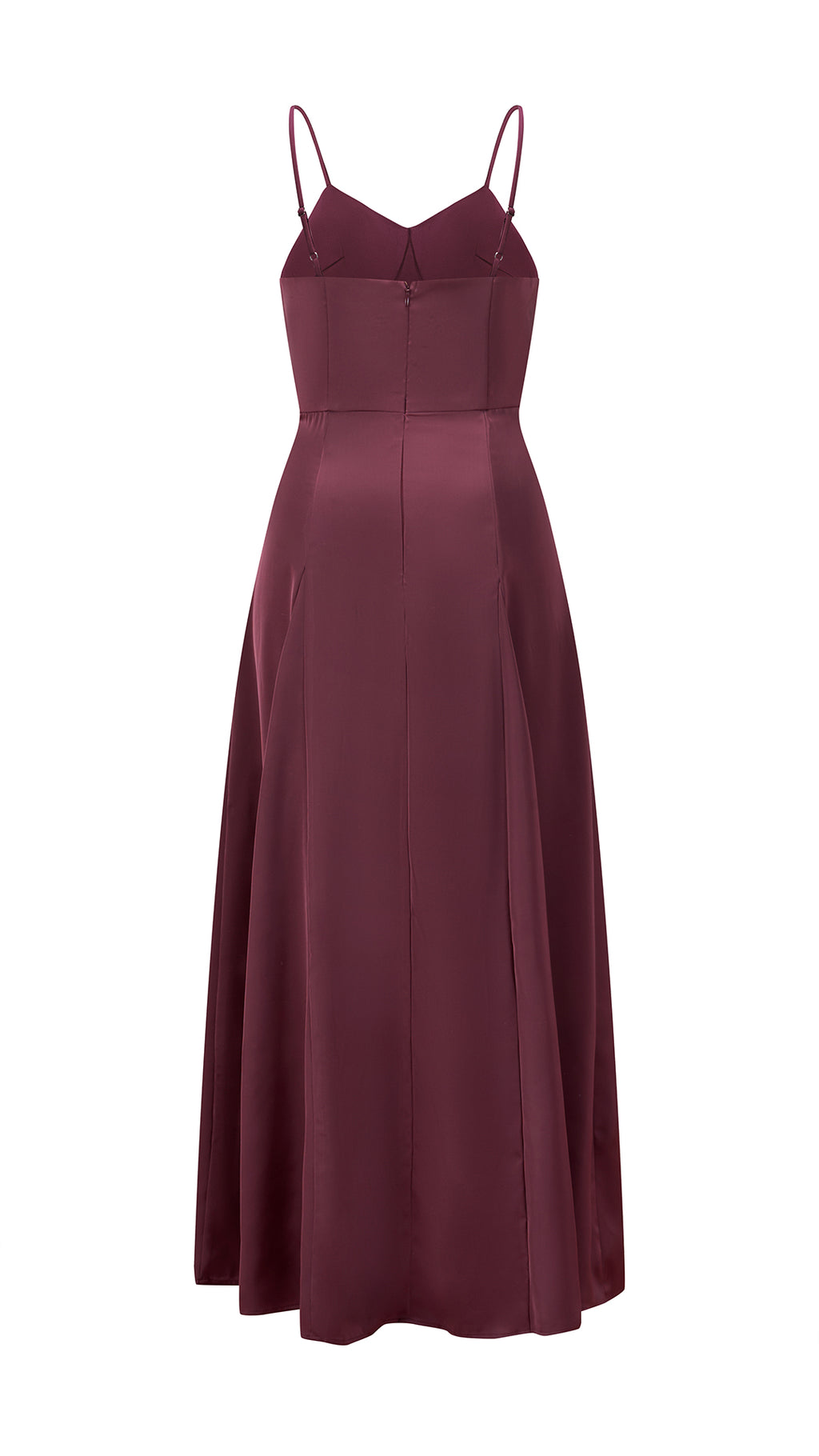 Abito midi in raso donna, spalline sottili, scollo a V, gonna a campana elegante