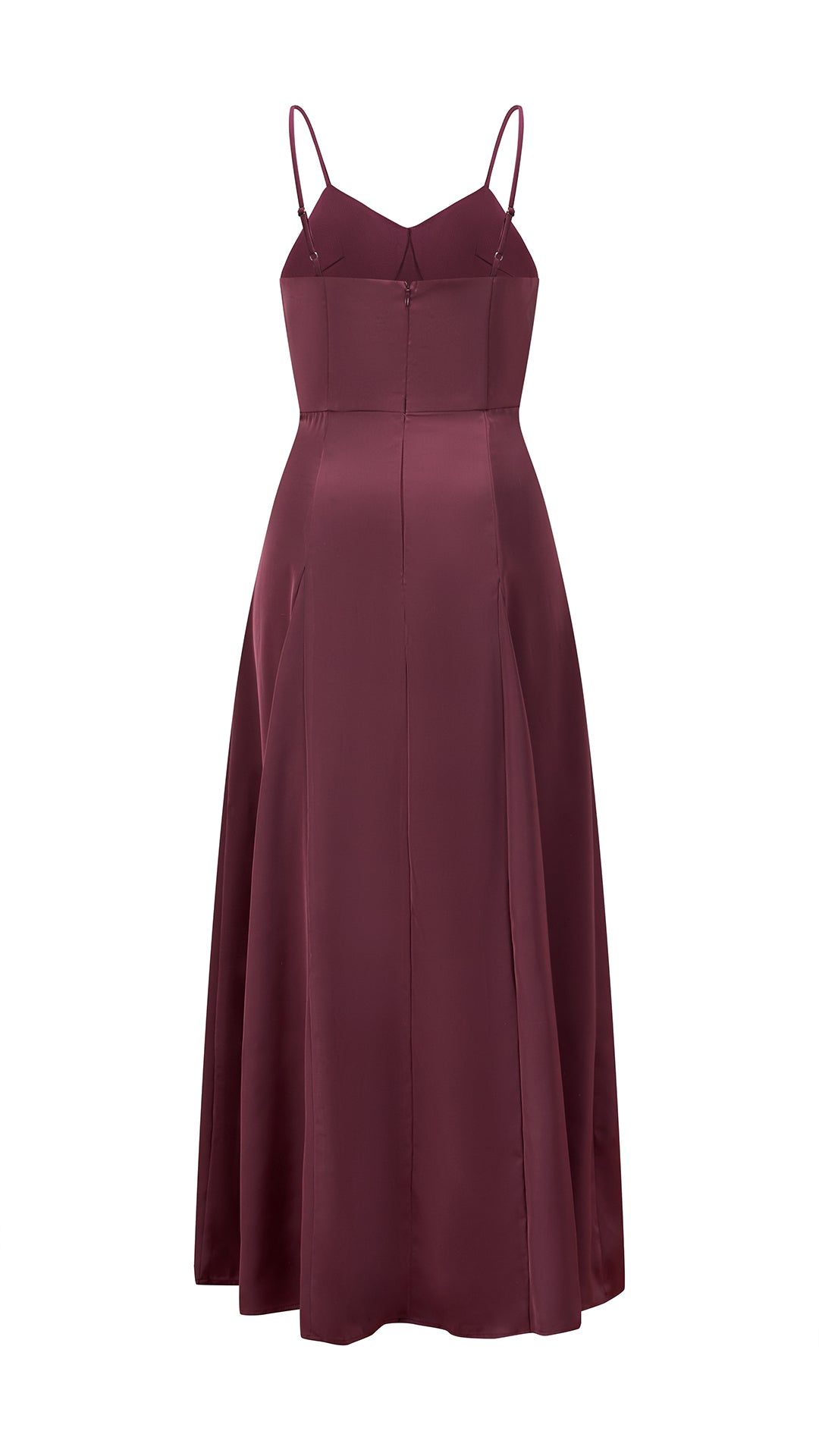 Abito midi in raso donna, spalline sottili, scollo a V, gonna a campana elegante