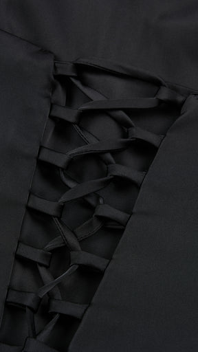 Abito lungo elegante con scollo a collo alto a fiocco, design bicolore con top asimmetrico e gonna fluida