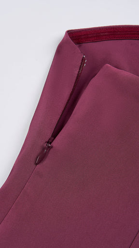 Abito lungo elegante con scollo a collo alto a fiocco, design bicolore con top asimmetrico e gonna fluida