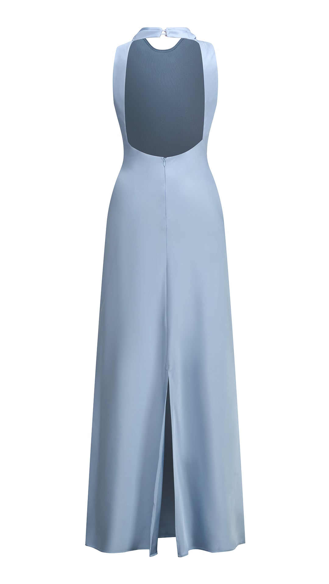 Abito lungo elegante senza maniche con scollo a collo drappeggiato e dettaglio a fibbia, in tessuto fluido, per cerimonie e occasioni speciali