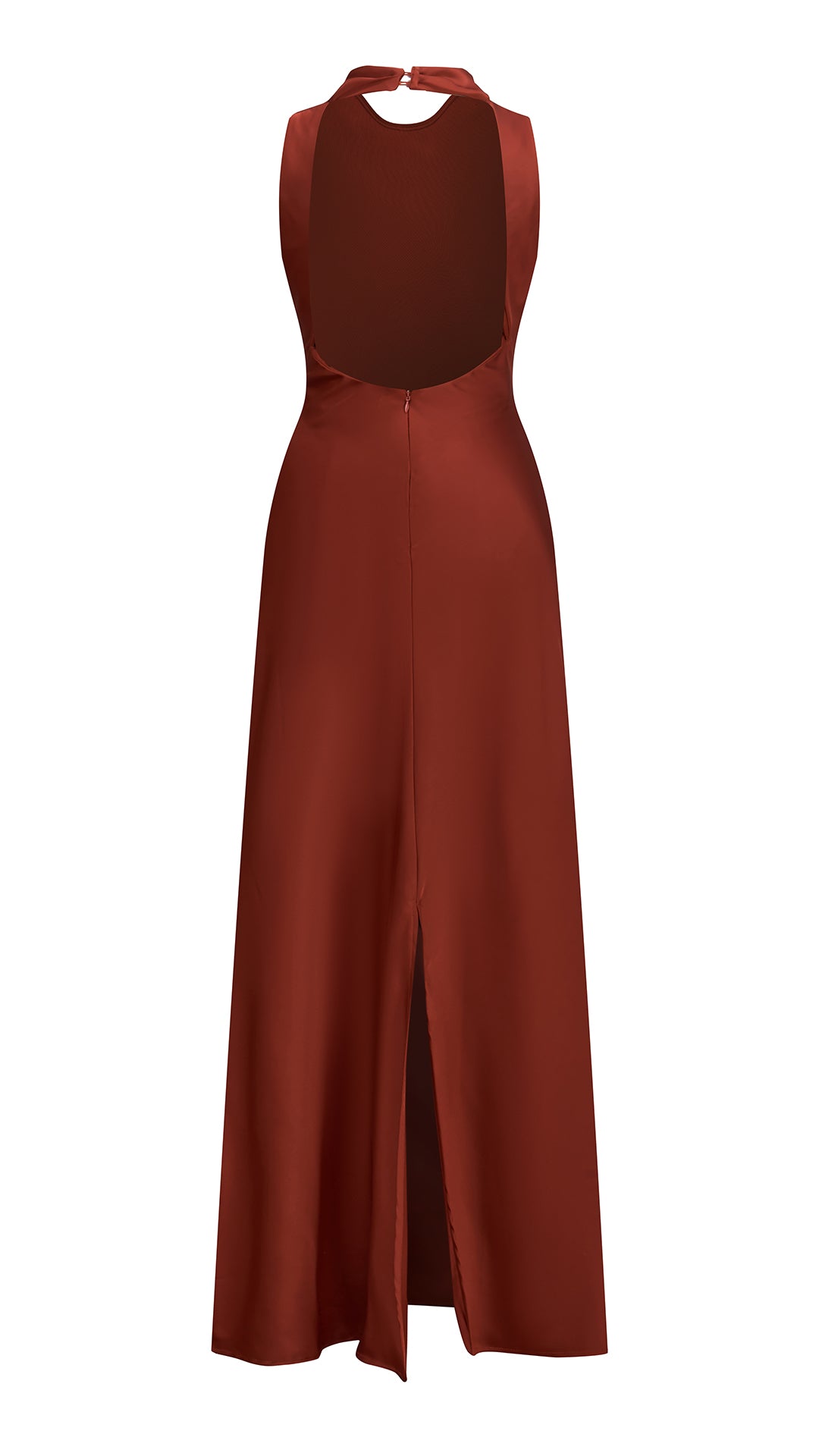 Abito lungo elegante senza maniche con scollo a collo drappeggiato e dettaglio a fibbia, in tessuto fluido, per cerimonie e occasioni speciali