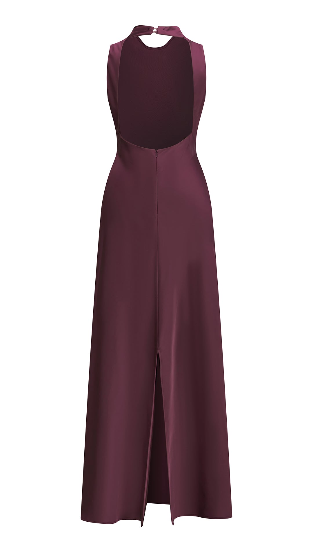 Abito lungo elegante senza maniche con scollo a collo drappeggiato e dettaglio a fibbia, in tessuto fluido, per cerimonie e occasioni speciali