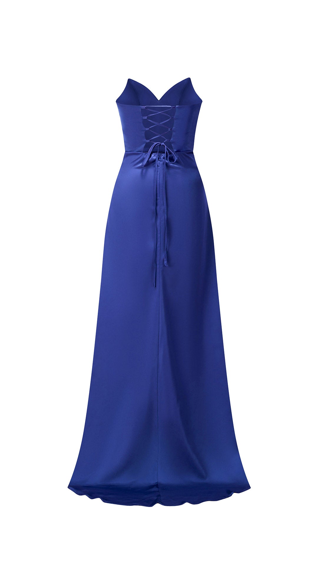 Abito lungo in raso donna, spalline sottili, collo a cascata, spacco frontale, elegante per cerimonie
