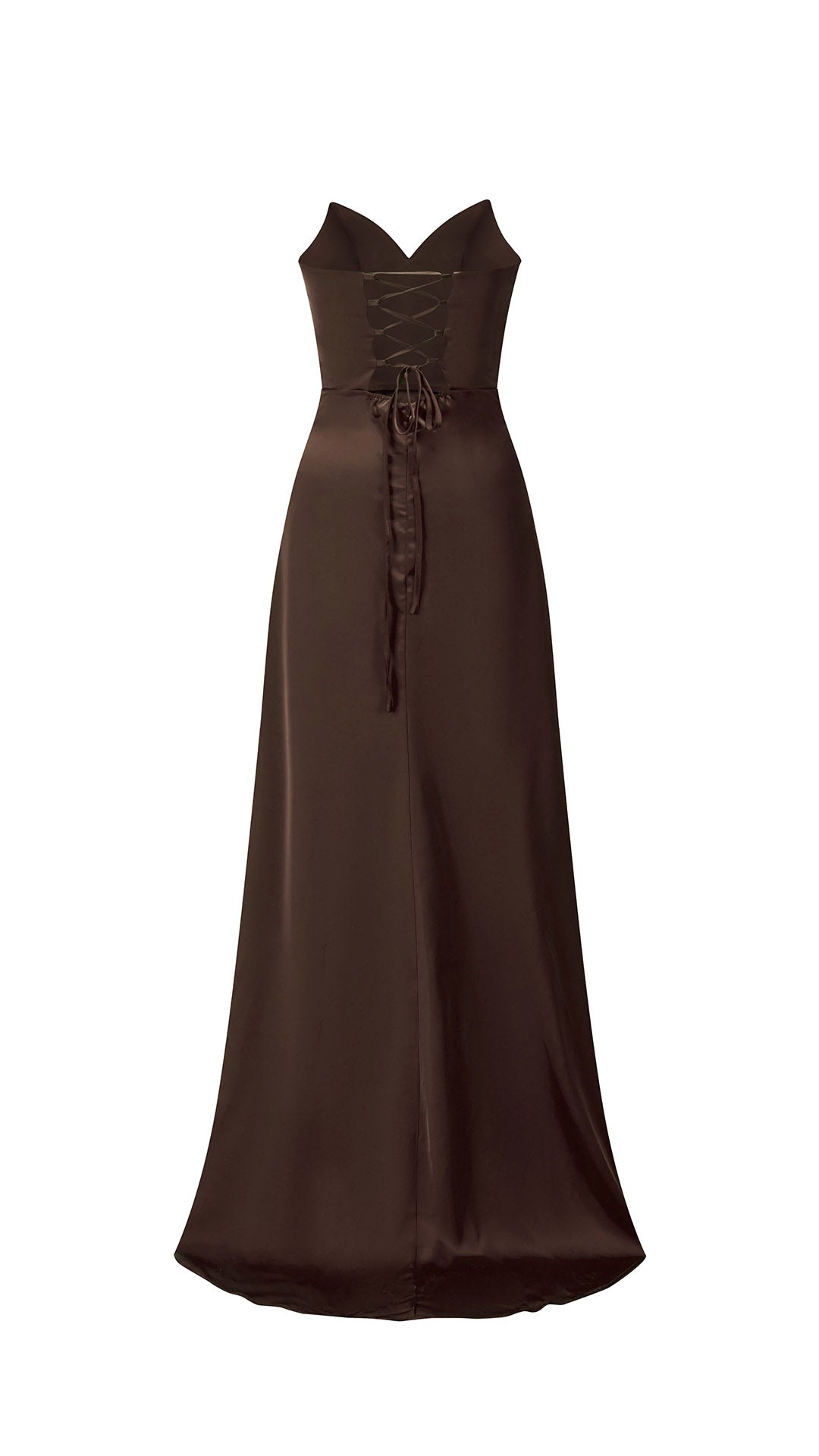 Abito lungo in raso donna, spalline sottili, collo a cascata, spacco frontale, elegante per cerimonie