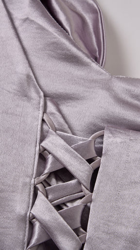 Vestito Lungo Satin Donna Spallina Singola con Maxi Fiocco, Abito Elegante da Cerimonia e Festa Smanicato