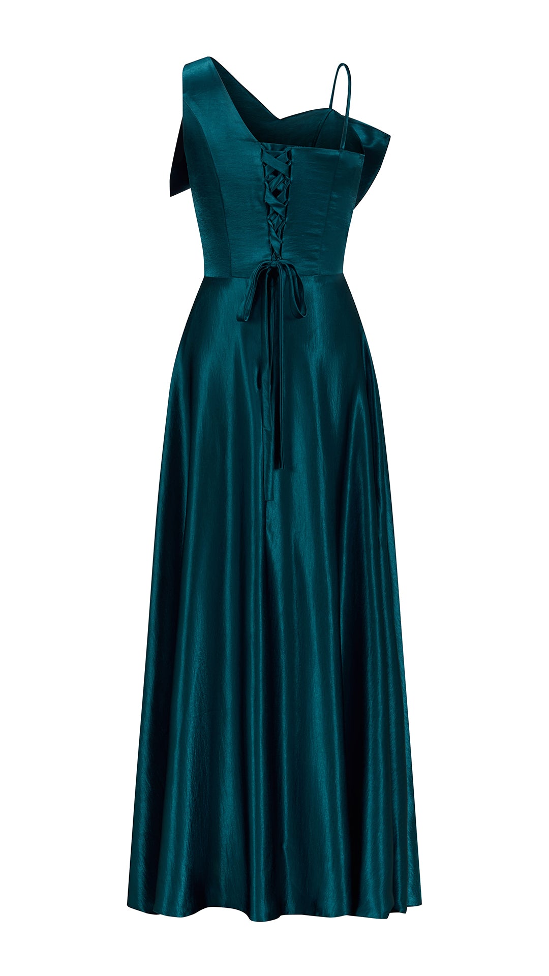 Vestito Lungo Satin Donna Spallina Singola con Maxi Fiocco, Abito Elegante da Cerimonia e Festa Smanicato（副本）