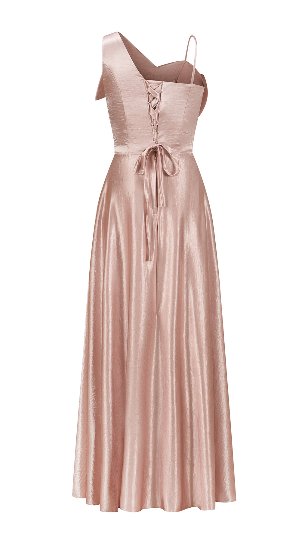 Vestito Lungo Satin Donna Spallina Singola con Maxi Fiocco, Abito Elegante da Cerimonia e Festa Smanicato（副本）