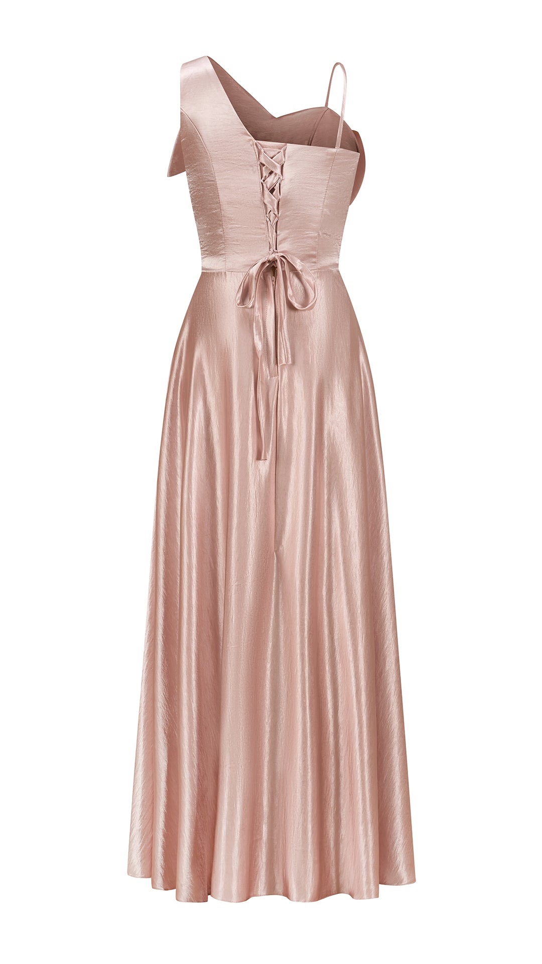 Vestito Lungo Satin Donna Spallina Singola con Maxi Fiocco, Abito Elegante da Cerimonia e Festa Smanicato（副本）