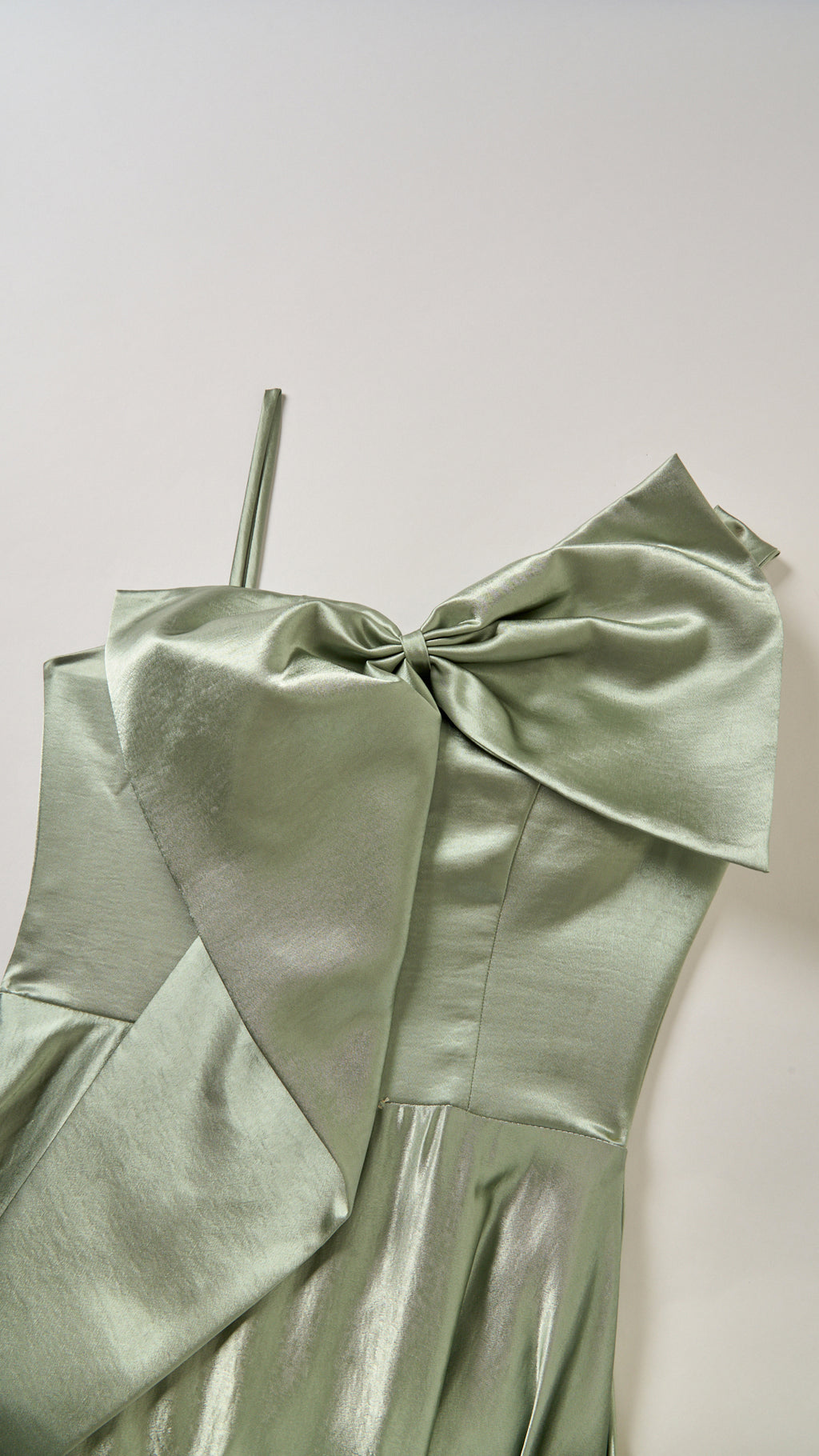 Vestito Lungo Satin Donna Spallina Singola con Maxi Fiocco, Abito Elegante da Cerimonia e Festa Smanicato（副本）