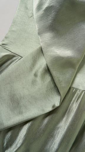 Vestito Lungo Satin Donna Spallina Singola con Maxi Fiocco, Abito Elegante da Cerimonia e Festa Smanicato