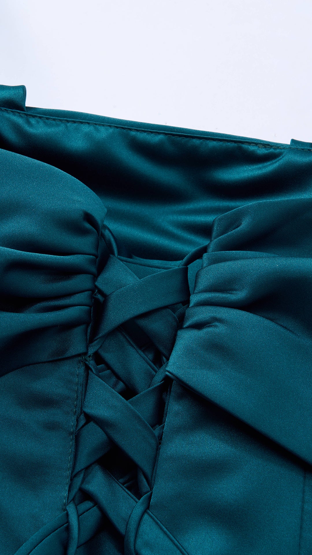 Vestito Lungo Satin Spalline Sottili a Spalla Scoperta, Abito Elegante Donna da Cerimonia con Busto Arricciato e Gonna Ampia