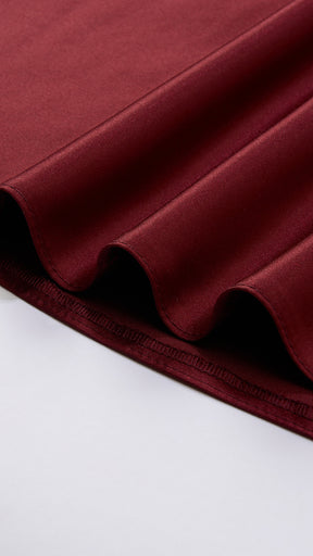 Vestito Lungo Satin Spalline Sottili a Spalla Scoperta, Abito Elegante Donna da Cerimonia con Busto Arricciato e Gonna Ampia