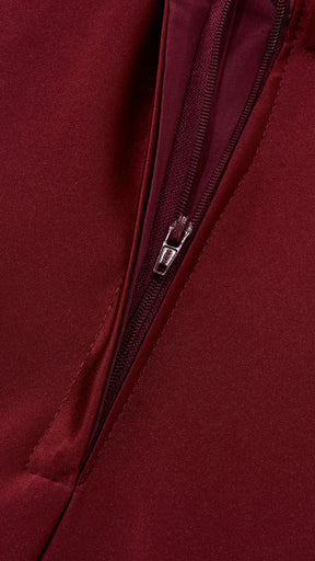Vestito Lungo Satin Spalline Sottili a Spalla Scoperta, Abito Elegante Donna da Cerimonia con Busto Arricciato e Gonna Ampia