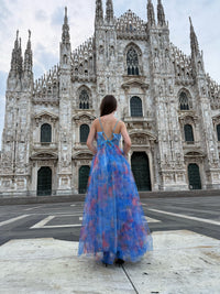 Abito “Silvana” monospalla floreale con spacco laterale