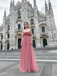 Abito lungo in tulle senza spalline Vittoria