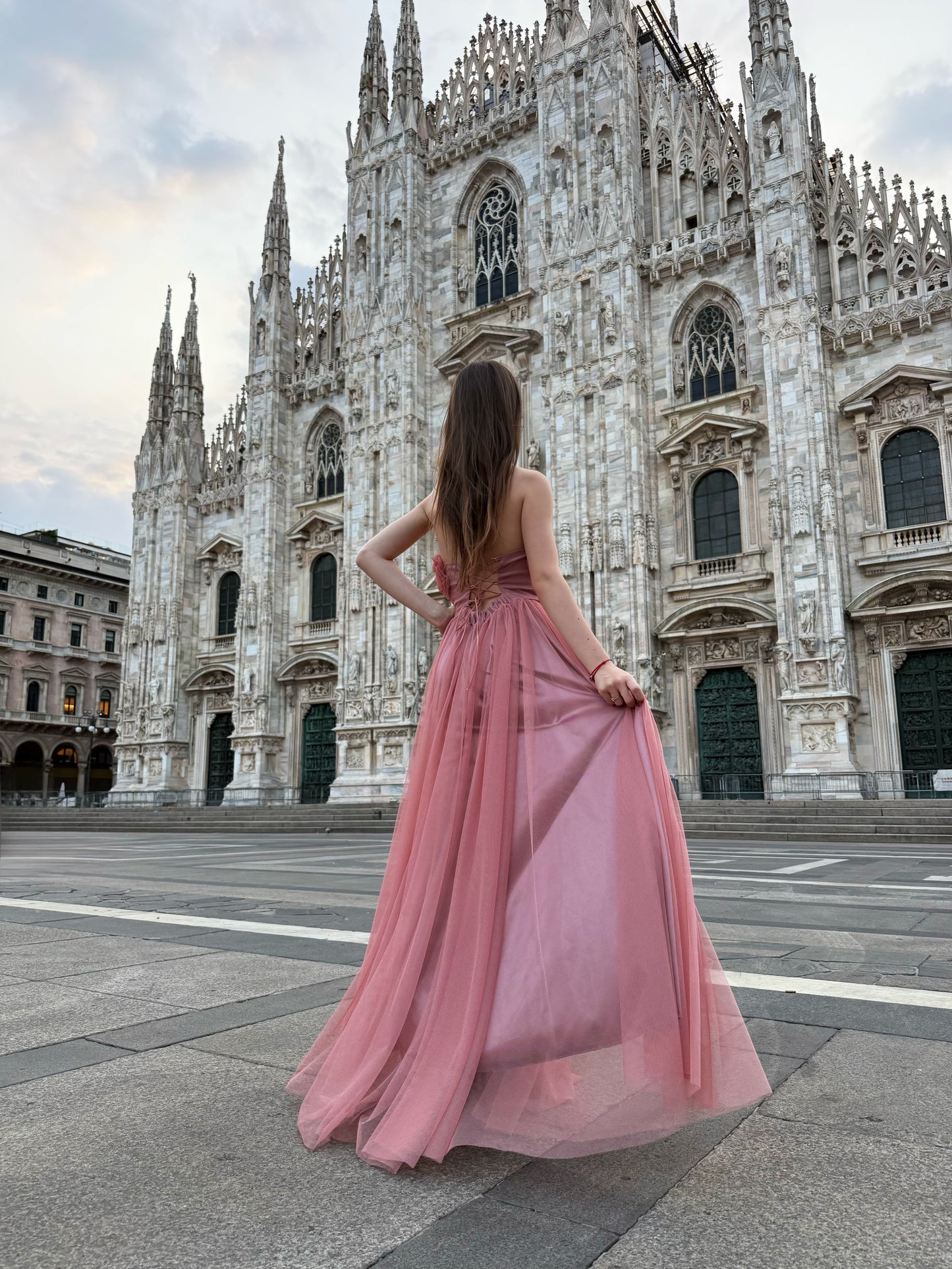 Abito lungo in tulle senza spalline Vittoria