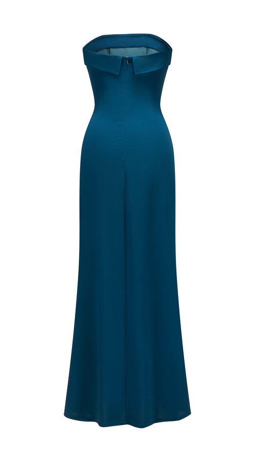 Abito da donna elegante senza spalline con scollo dritto, abito lungo da sera aderente con gonna a sirena, vestito formale per feste, matrimoni e cerimonie