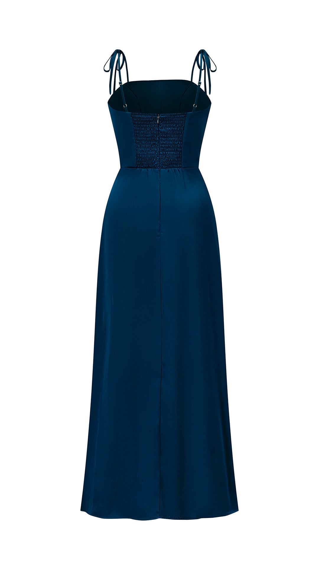 Abito Midi Donna in Raso con Spalline a Nodo, Abito aderente con Spacco Laterale, Stile Elegante per Cerimonie e Serate