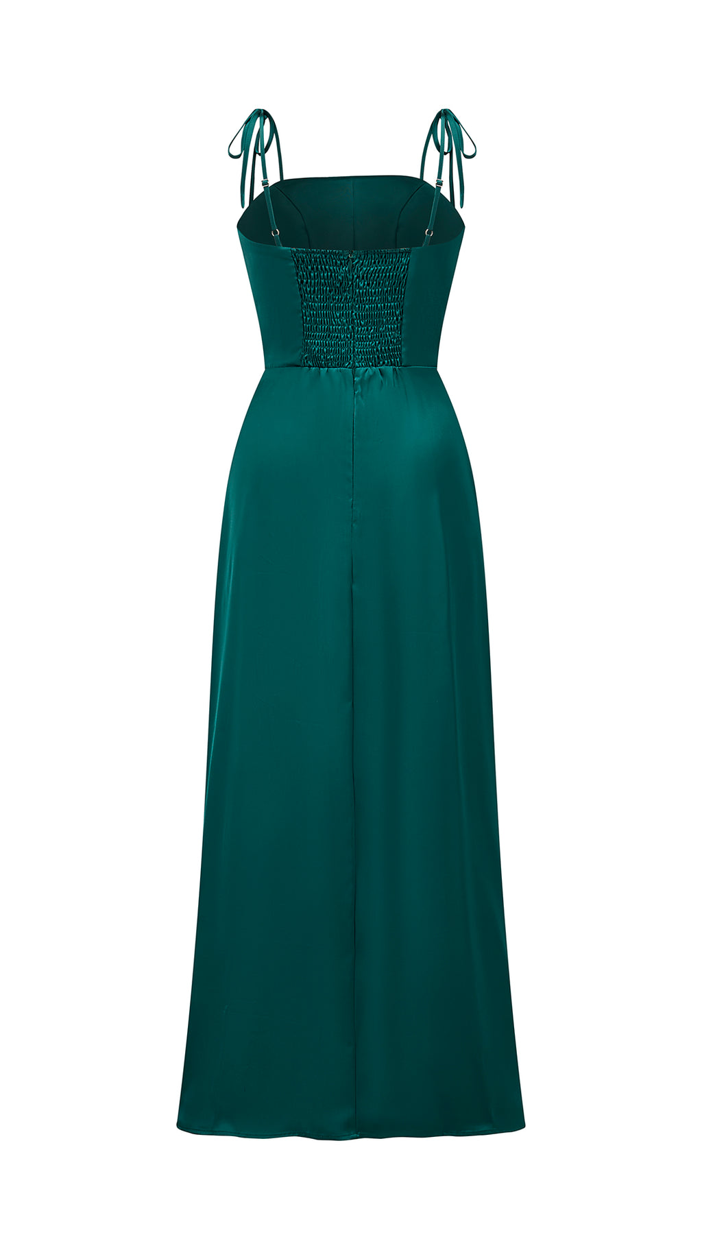 Abito Midi Donna in Raso con Spalline a Nodo, Abito aderente con Spacco Laterale, Stile Elegante per Cerimonie e Serate