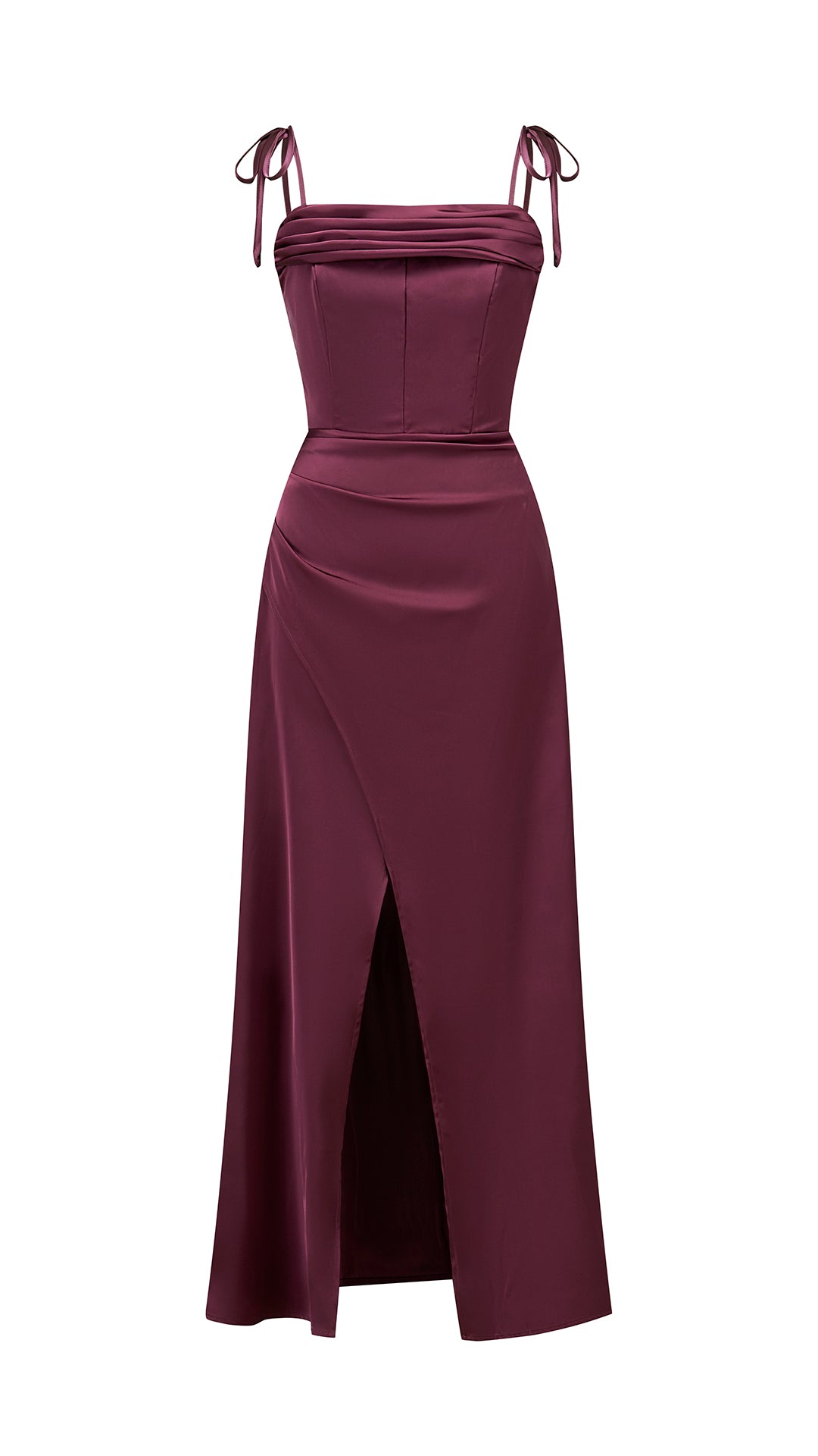 Abito Midi Donna in Raso con Spalline a Nodo, Abito aderente con Spacco Laterale, Stile Elegante per Cerimonie e Serate