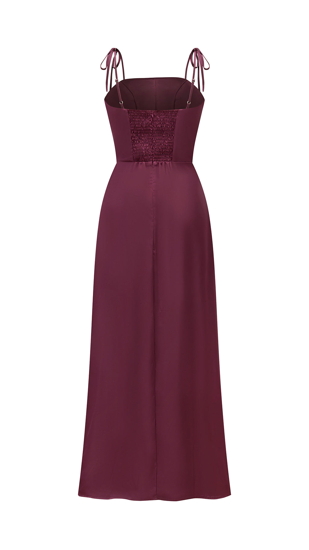 Abito Midi Donna in Raso con Spalline a Nodo, Abito aderente con Spacco Laterale, Stile Elegante per Cerimonie e Serate