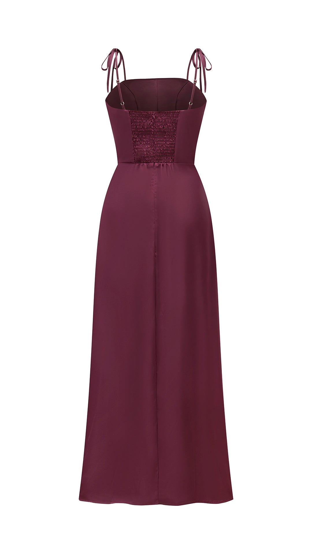 Abito Midi Donna in Raso con Spalline a Nodo, Abito aderente con Spacco Laterale, Stile Elegante per Cerimonie e Serate