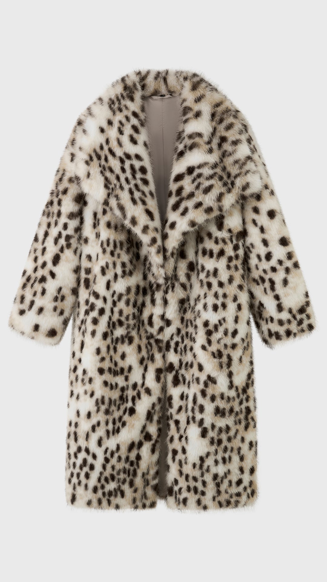 Cappotto lungo donna in pelliccia sintetica, ampio collo a bavero aperto