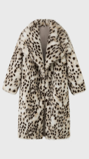 Cappotto lungo donna in pelliccia sintetica, ampio collo a bavero aperto