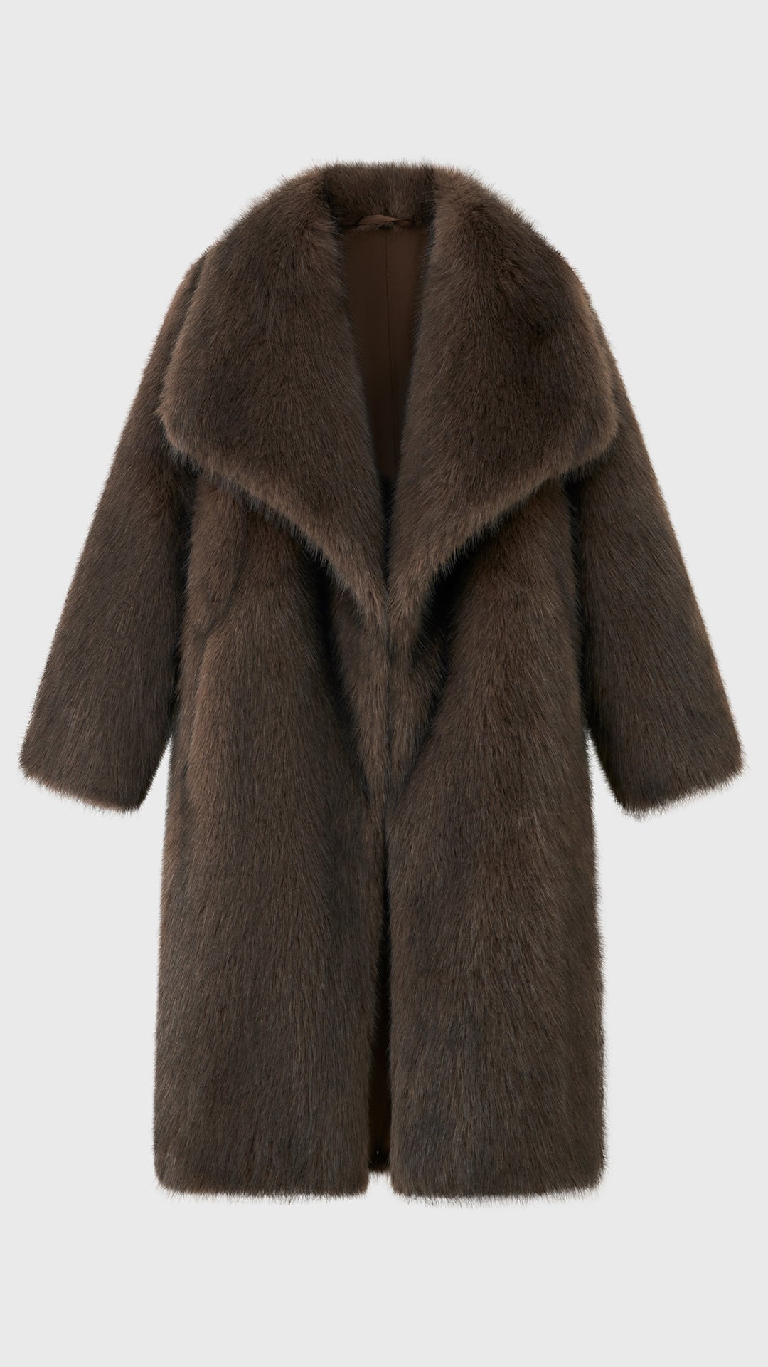 Cappotto lungo donna in pelliccia sintetica, ampio collo a bavero aperto