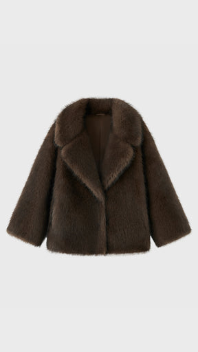 Giacca Corta in Eco Pelliccia Donna, Cappotto Invernale con Ampio Colletto a Rever