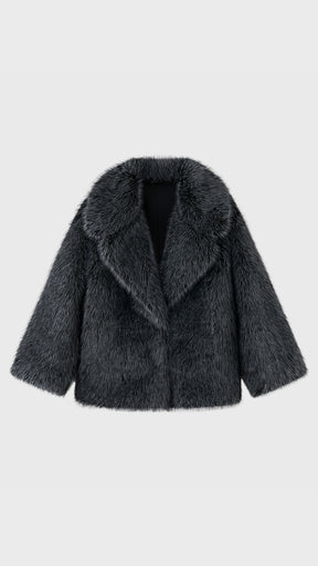 Giacca Corta in Eco Pelliccia Donna, Cappotto Invernale con Ampio Colletto a Rever