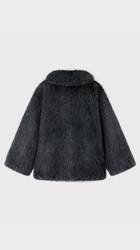 Giacca Corta in Eco Pelliccia Donna, Cappotto Invernale con Ampio Colletto a Rever