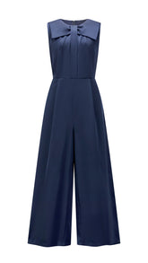 Tuta jumpsuit senza maniche donna con fiocco, gamba larga, elegante per ufficio e occasioni