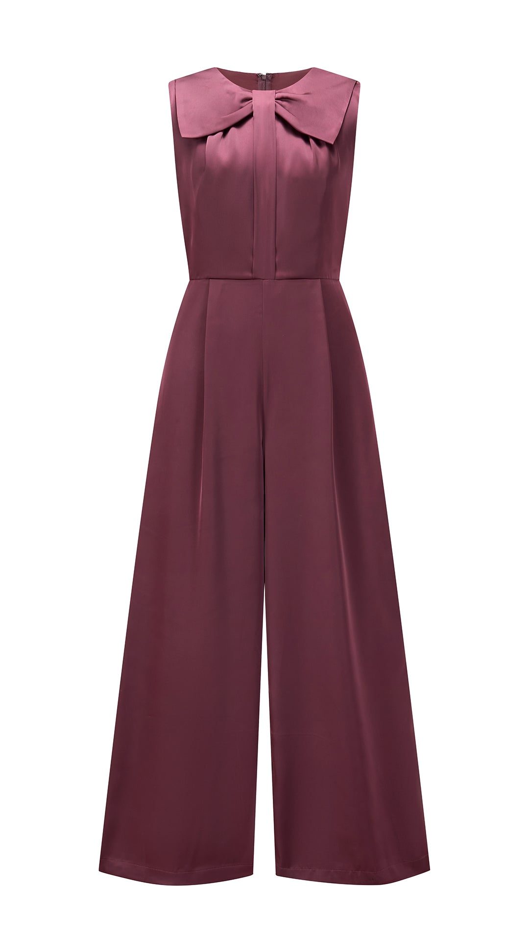 Tuta jumpsuit senza maniche donna con fiocco, gamba larga, elegante per ufficio e occasioni