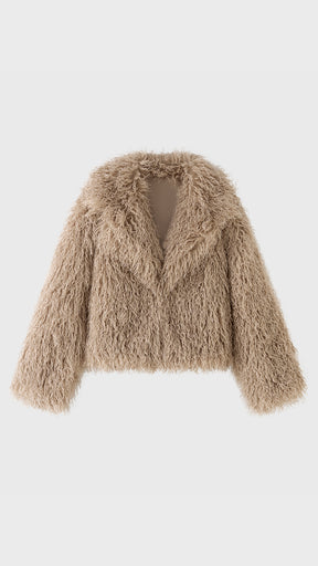 Giacca Corta Donna in Eco Pelliccia Riccia, Cappotto Invernale con Ampio Colletto a Rever