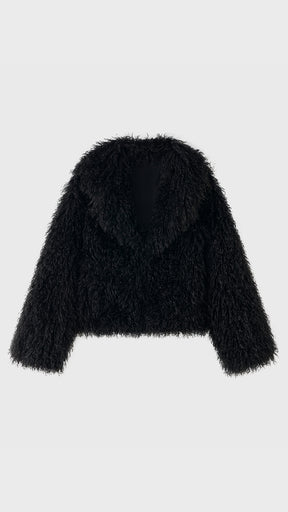 Giacca Corta Donna in Eco Pelliccia Riccia, Cappotto Invernale con Ampio Colletto a Rever
