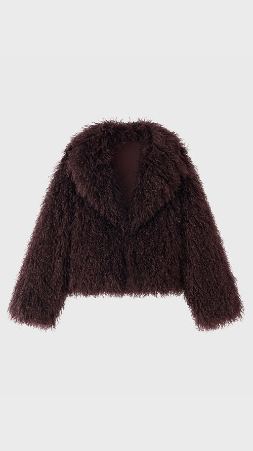 Giacca Corta Donna in Eco Pelliccia Riccia, Cappotto Invernale con Ampio Colletto a Rever